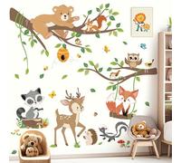 decalmile Pegatinas de Pared Animales del Bosque Árbol Rama Vinilos Decorativos Oso Zorro Ciervo Hojas Verdes Adhesivos Pared Habitación Infantiles Niños Bebés Guardería