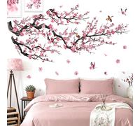 decalmile Pegatinas de Pared Árbol de Flores Rosa Vinilos Decorativos Flores de Cerezo Pájaros en Rama Árbol Adhesivos Pared Dormitorio Habitación Salón Oficina