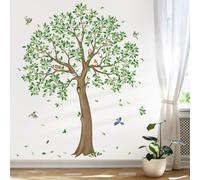 decalmile Pegatinas de Pared Árbol Verde Grande Vinilos Decorativos Hojas Rama Pájaros Adhesivos Pared Habitación Salón Aula(H: 59 inches/150 cm)