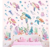 decalmile Pegatinas de Pared Bajo el Mar Tortuga Vinilos Decorativos Marina Peces Océano Algas Coral Adhesivos Pared Habitación Infantiles Niños Bebés Guardería Baño