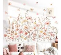 decalmile Pegatinas de Pared Boho Jardín de Flores Vinilos Decorativos Flor Silvestres Mariposas Diente de León Adhesivos Pared Habitación Niña Dormitorio Salón