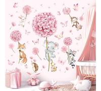 decalmile Pegatinas de Pared Diente de León Animales Vinilos Decorativos Flores Rosa Mariposa Elefante Zorro Adhesivos Pared Habitación Niña Infantiles Bebés Guardería