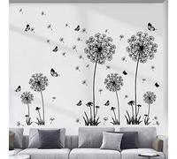 decalmile Pegatinas de Pared Diente de León Vinilos Decorativos Flores Negro Mariposa Adhesivos Pared Habitación Niña Dormitorio Salón (2 Paquetes)