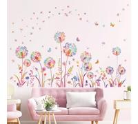 decalmile Pegatinas de Pared Diente de León Vistoso Vinilos Decorativos Flores Plantas Mariposa Adhesivos Pared Infantiles Habitación Dormitorio Salón