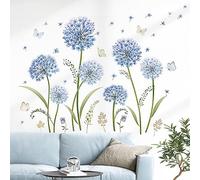 decalmile Pegatinas de Pared Flores Azul Vinilos Decorativos Diente de León Mariposa Adhesivos Pared Infantiles Habitación Dormitorio Salón