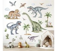 decalmile Pegatinas de Pared Grande Dinosaurio Vinilos Decorativos Palmera Tropicales Animales Adhesivos Pared Niños Habitación Dormitorio Guardería