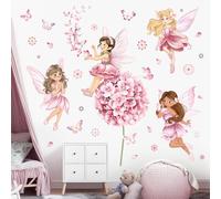 decalmile Pegatinas de Pared Hada Flor Rosa Niñas Vinilos Decorativos Diente de León Floral Duendes Mariposas Adhesivos Pared Habitación Niñas Bebés Guardería