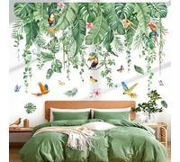 decalmile Pegatinas de Pared Hojas Verde Tropicales Vinilos Decorativos Plantas Colgantes Hojas Hiedra Aves Adhesivos Pared Dormitorio Salón Oficina Habitación