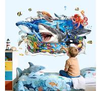 decalmile Pegatinas de Pared Infantiles 3D Bajo el Mar Peces Vinilos Decorativos Animales Marinos Océano Tiburón Tortugas Ballenas Adhesivos Pared Niño Dormitorios Cuarto de Jugar Habitación
