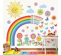 decalmile Pegatinas de Pared Infantiles Arcoiris Flores Vinilos Decorativos Nube Sol Inspiración Frases Letras Adhesivos Pared Aula Niños Habitación Dormitorio Guardería