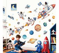 decalmile Pegatinas de Pared Infantiles Astronauta Cohetes Grande Vinilos Decorativos Planetas Espacio Sistema Solar Adhesivos Pared Niño Dormitorios Cuarto de Jugar Habitación