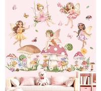decalmile Pegatinas de Pared Infantiles Hada Rosa Vinilos Decorativos Flore Mariposa Champiñones Adhesivos Pared Habitación Niña Bebé Guardería Dormitorio