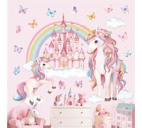 decalmile Pegatinas de Pared Infantiles Unicornio Grande Vinilos Decorativos Arcoiris Castillo Mariposa Adhesivos Pared Habitación Niña Bebé Guardería Dormitorio Baño