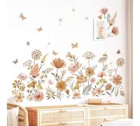 decalmile Pegatinas de Pared Jardín de Flores Boho Vinilos Decorativos Floral Diente de León Mariposas Bohemias Adhesivos Pared Habitación Niña Dormitorio Salón