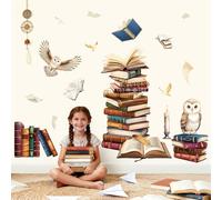 decalmile Pegatinas de Pared Libro Mágico Infantiles Vinilos Decorativos Búho Libro Volador Adhesivos Pared Aula Niños Habitación Dormitorio Guardería