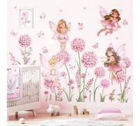 decalmile Pegatinas de Pared Niña Hada Flores Rosa Vinilos Decorativos Diente de León Mariposa Chica Floral Adhesivos Pared Habitación Infantiles Bebés Guardería