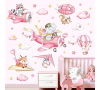 decalmile Pegatinas de Pared Niñas Animales Avión Rosa Vinilos Decorativos Globos Aerostáticos Elefante Zorro Adhesivos Pared Habitación Niña Bebé Guardería Dormitorio Baño