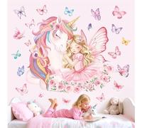 decalmile Pegatinas de Pared Niñas Unicornio Vinilos Decorativos Flor Princesa Mariposa Rosa Adhesivos Pared Habitación Niña Bebé Guardería Dormitorio Baño