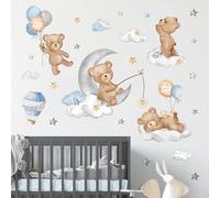 decalmile Pegatinas de Pared Oso Durmiendo Luna Vinilos Decorativos Globos Aerostáticos Luna y Estrella Nubes Adhesivos Pared Habitación Niños Bebés Guardería Dormitorio