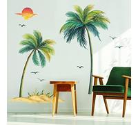 decalmile Pegatinas de Pared Palmera Árboles Verde Vinilos Decorativos Planta Tropical Aves Adhesivos Pared Dormitorio Comedor Salón Baño (H:145CM)