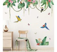 decalmile Pegatinas de Pared Plantas Tropicales Verdes Vinilos Decorativos Hojas Verdes Plantas Flores Adhesivos Pared Dormitorio Habitación Salón Oficina