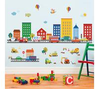 decalmile Pegatinas de Pared Transportes Construcción Vehículo Vinilos Decorativos Coches Camión Ciudad Carretera Adhesivos Pared Infantiles Habitación Dormitorio