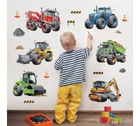decalmile Pegatinas de Pared Vehículos de Construcción Vinilos Decorativos Camiones Tractor Vehículo Adhesivos Pared Habitación Infantiles Niños Guardería Aula