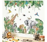 decalmile Pegatinas de Pared XXL Animales de la Jungla Hojas Tropicales Vinilos Decorativos Safari Jirafa Elefante Leopardo Adhesivos Pared Habitación Infantiles Niños Bebés Guardería