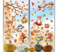 decalmile Pegatinas de Ventana Animales del Bosque Otoño Vinilos para Ventanas Rama Pájaros Calabaza Ciervos Anticolisión Vinilo No Adhesivo de Pegatinas Vidrio Ventana