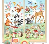 decalmile Pegatinas de Ventana Animales del Bosque Vinilos para Ventanas Ciervo Zorro Ardilla Flores Hongos Anticolisión Vinilo No Adhesivo de Pegatinas Vidrio Ventana