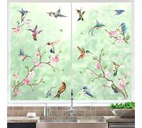 decalmile Pegatinas de Ventana Aves Rama de Flores Vinilos para Ventanas Colibríes Pájaros Flores Rosa Anticolisión Vinilo No Adhesivo de Pegatinas Vidrio Ventana