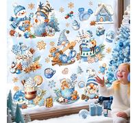 decalmile Pegatinas de Ventana Azul Gnomo Vinilos para Ventanas Enanos Hombre de Pan de Jengibre Muñeco de Nieve Anticolisión Vinilo No Adhesivo de Pegatinas Vidrio Ventana