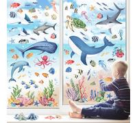 decalmile Pegatinas de Ventana Bajo el Mar Peces Vinilos para Ventanas Océano Delfín Hierba Tortugas Anticolisión Vinilo No Adhesivo de Pegatinas Vidrio Ventana para Baño Guardería
