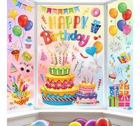 decalmile Pegatinas de Ventana Feliz Cumpleaños Vinilos para Ventanas Globos de Cumpleaños Tartas Regalo Anticolisión Vinilo No Adhesivo de Pegatinas Vidrio Ventana Fiesta de Cumpleaños