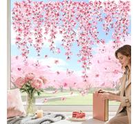 decalmile Pegatinas de Ventana Flor de Cerezo Primavera Vinilos para Ventanas Flores de Vid Colgantes Rosa Mariposa Anticolisión Vinilo No Adhesivo de Pegatinas Vidrio Ventana