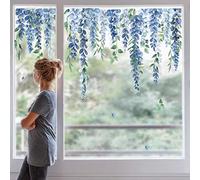 decalmile Pegatinas de Ventana Flores Primavera Vinilos para Ventanas Flore Azul Hojas Verde Anticolisión Vinilo No Adhesivo de Pegatinas Vidrio Ventana