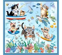 decalmile Pegatinas de Ventana Gatito Bajo el Mar Gatos Verano Vinilos para Ventanas Animales Marinos Océano Peces Algas Anticolisión Vinilo No Adhesivo de Pegatinas Vidrio Ventana