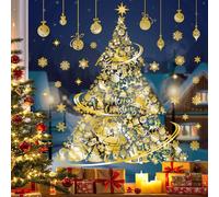 decalmile Pegatinas de Ventana Grande Arbol de Navidad Dorado Vinilos para Ventanas Papá Noel Muñeco de Nieve Copo de Nieve Adhesivos Pared Ventanas Navidad Ventana Puerta Tienda Cocina