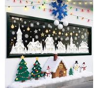 decalmile Pegatinas de Ventana Navidad 3D Ciudad Blanco Vinilos para Ventanas Árbol de Navidad Copo de Nieve Anticolisión Vinilo No Adhesivo de Pegatinas Vidrio