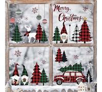 decalmile Pegatinas de Ventana Navidad Rojo Negro Plaid Gnomo Árbol de Navidad Vinilos para Ventanas Coche Rojo Copo de Nieve Adhesivos Pared Escaparate Ventanas Decoració De Navidad Reutilizable