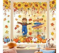 decalmile Pegatinas de Ventana Otoño Hojas de Arce Vinilos para Ventanas Acción de Gracias Calabaza Girasol Anticolisión Vinilo No Adhesivo de Pegatinas Vidrio Ventana