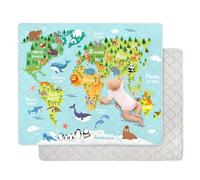 Decalsweet Alfombra Bebe 150×180 cm Plegable, Espesar 2cm Alfombra Juegos Bebes Antideslizante, Tapete de Actividades Bebe Alfombras de Gateo Apto para Interior/Exterior/Valla(Mapa del Mundo Animal)