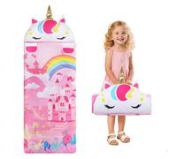 decalsweet Cálida Alfombrilla de Siesta para Niños Pequeños con Almohada Extraíble, Saco de Dormir Plegable para Niñas y Niños, Bolsa de Dormir con Cremallera para Camping Siesta, 150×60cm Unicornios