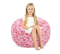decalsweet Grande Bolsa Puff para Guardar Juguetes para Niños Niñas, Suave y Plegable Bolsa de Frijoles, Cubierta de Silla en Interiores y Exteriores (Sin Relleno), Corazón Rosa
