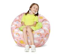 decalsweet Grande Bolsa Puff para Guardar Juguetes para Niños Niñas, Suave y Plegable Bolsa de Frijoles, Cubierta de Silla en Interiores y Exteriores (Sin Relleno), Nubes Rosa Arco Iris