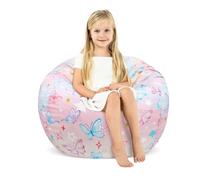 decalsweet Grande Bolsa Puff para Guardar Juguetes para Niños Niñas, Suave y Plegable Bolsa de Frijoles, Cubierta de Silla en Interiores y Exteriores (Sin Relleno), Mariposa de Colores