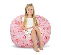 decalsweet Grande Bolsa Puff para Guardar Juguetes para Niños Niñas, Suave y Plegable Bolsa de Frijoles, Cubierta de Silla en Interiores y Exteriores (Sin Relleno), Lazo Rosa