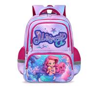 decalsweet Mochila Escolar Niño con Correa de Pecho, Mochila Infantil con Rayas Reflectantes, Gran Capacidad Mochila Niño, Mochila Escolar Adolescente para la Escuela y los Viajes (Sirena Púrpura)