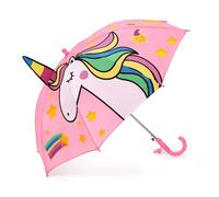 decalsweet Paraguas Plegable Niño con Unicornio en 3D, Paraguas Plegable Antiviento y Duradero con Silbato, Fácil de llevar Paraguas Infantil Ligero, Paraguas Mini para Niñas Niños (Rosa)
