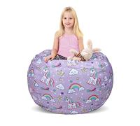 Decalsweet Puf de unicornio arcoíris para niños, solo funda para silla, grande, para almacenamiento de animales de peluche, para niñas y niños, para interiores y exteriores (sin relleno)